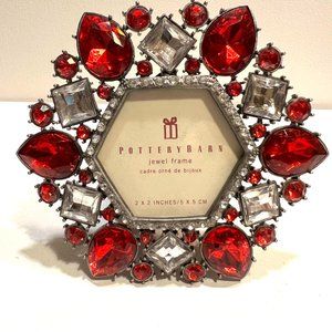 Pottery Barn Jewel Frame - Hexagon w/red jewels 2x2" opening